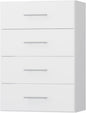 4 Drawer Short Tower, Modular Wood Closet System Organizer with Storage, Clothing Rack for Hanging Clothes, White, 25.5"W
