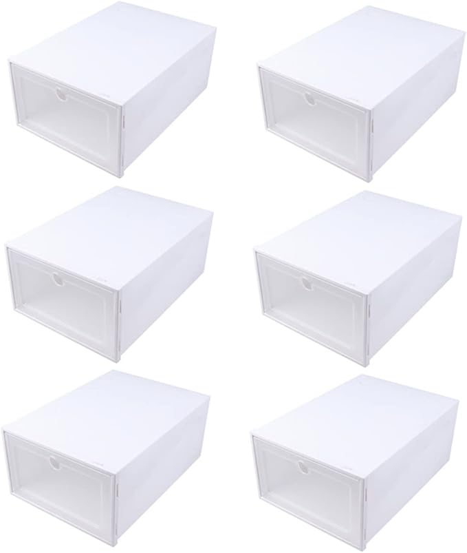 Zerodeko 6pcs Transparent Stackable Shoe Boxes Drawer Type Plastic Storage Containers with Breathable Design for Mens Shoes Dustproof Organizer