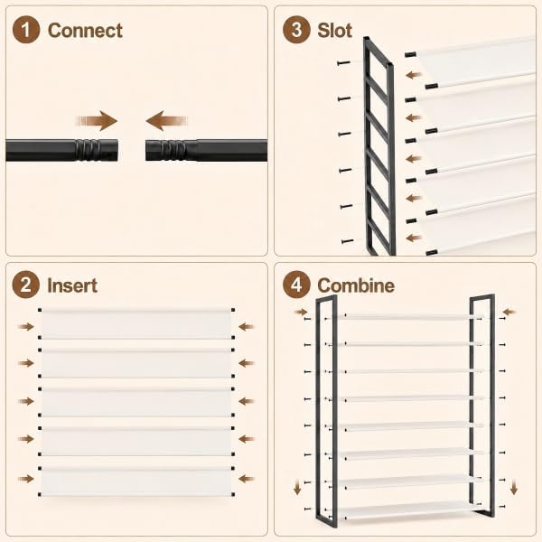 6-Tier Shoe Rack Organizer, Zero-Wobble Metal Frame with Screw-Fastened Joints, 11.8" Deep Heel-Friendly Non-Woven Shelves, Stackable Shoe Storage for Closet & Entryway