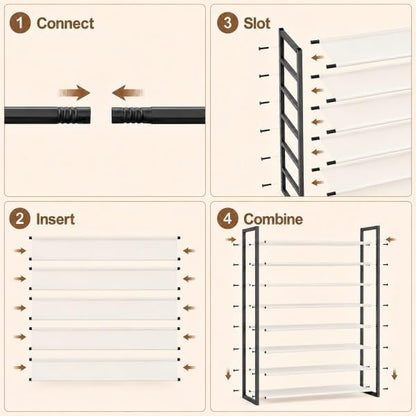 6-Tier Shoe Rack Organizer, Zero-Wobble Metal Frame with Screw-Fastened Joints, 11.8" Deep Heel-Friendly Non-Woven Shelves, Stackable Shoe Storage for Closet & Entryway