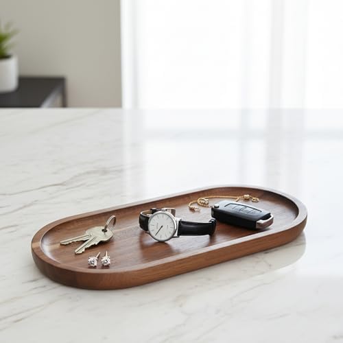 Oval Key & Wallet Tray, 9.1"x4.1"x0.8" Wooden Catch All Dish for Entryway Table, Natural Wooden Valet Trays Holder for Keys, Jewelry, Coins (Wood) - Image 6