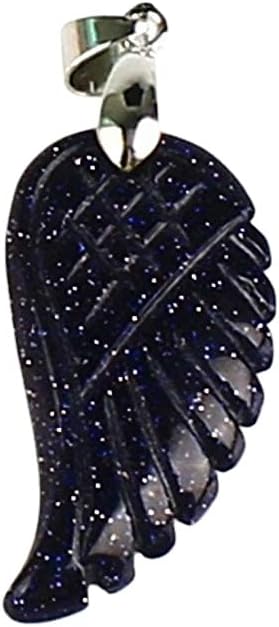 35mm Hand carved mixed gemstom angel wing for necklace pendant bead (blue goldstone)