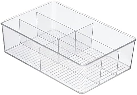 mDesign Plastic Kitchen Cabinet Storage Organizer Bin Box - 6 Divided Sections for Pantry Shelves, Countertops, Island, or Cupboard - Holds Snacks, Tea Bags, Spices, Sauces, Ligne Collection, Clear