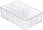 mDesign Plastic Kitchen Cabinet Storage Organizer Bin Box - 6 Divided Sections for Pantry Shelves, Countertops, Island, or Cupboard - Holds Snacks, Tea Bags, Spices, Sauces, Ligne Collection, Clear