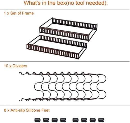 Toplife Pots and Pans Organizer Rack for Cabinet and Countertop, 10+ Pot Lids, Bakeware and Cookware Organizer Rack Holder with 10 Adjustable Compartments - Brown - Image 6
