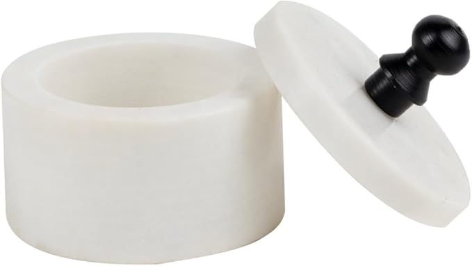 Handmade Marble Box with Metal Knob 3x3x3 - Marble Salt Cellar with Lid, Salt and Pepper Containers