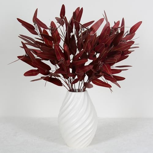 Ziwon Artificial Eucalyptus Stems Fall Decor, Burgundy, 32 in, 4 Packs - Image 2