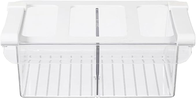 Glad Pull Out Fridge Drawer Organizer - Clip-On Under Shelf Refrigerator & Pantry Storage Bin with 2 Compartments for Fruit, Vegetables, and Deli Meat Drawer - BPA Free Clear Plastic