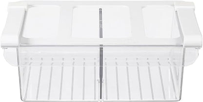 Glad Pull Out Fridge Drawer Organizer - Clip-On Under Shelf Refrigerator & Pantry Storage Bin with 2 Compartments for Fruit, Vegetables, and Deli Meat Drawer - BPA Free Clear Plastic