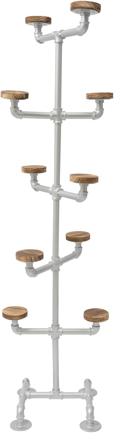 LOYALHEARTDY Industrial Hat Rack Stand, 5 Tier 10 Round Hat Hangers Hat Display Stand Freestanding Hat Organizer Rack Display Stand for Wig, Cap, Baseball Hat (Sliver)