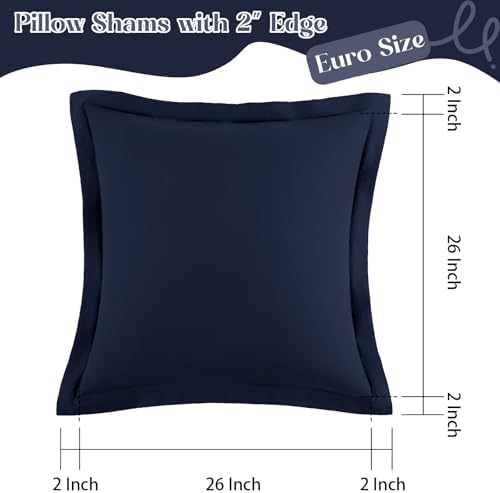 Homiest Navy Blue Euro Sham Covers 26x26 Inch, Set of 2, Wide Flange - Image 4