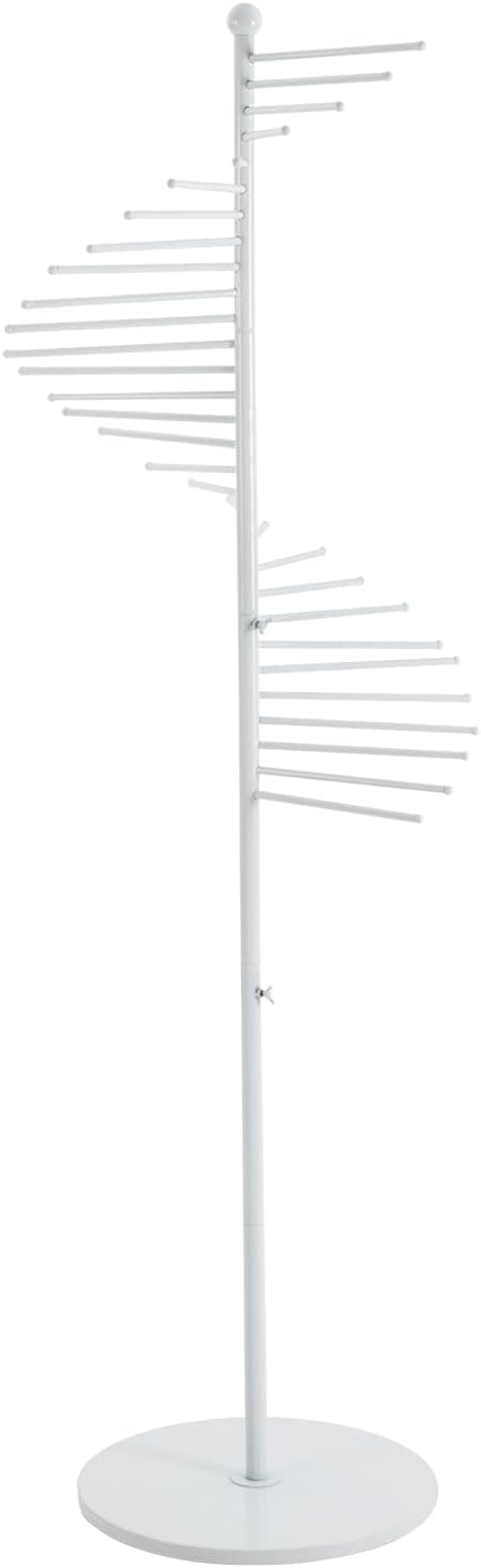 Freestanding Scarf Racks, Spiral Scarf Organizer Stand with 30 Hanger Rods, Metal Scarf Display Holder with Heavy Base for Clothing Store for Space Saving Shelves (White)