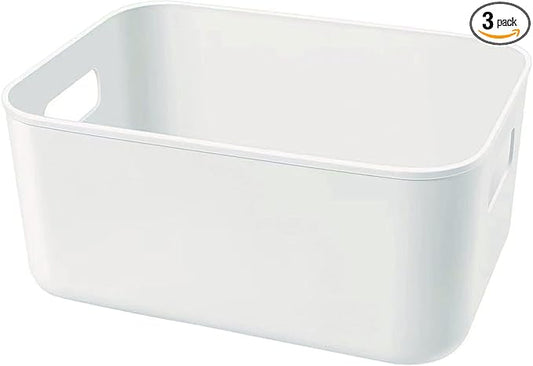 Set Of 3 Plastic Storage Bins,Versatile Kitchen Pantry Organization and Storage,for Plastic Storage Container Under Bed,Under Sink Bathroom Organizer (White, 3 Pack Small
