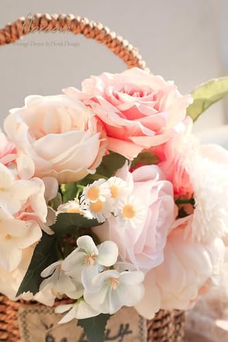 Floroom Blush Cream Artificial Flowers Fake Roses Peonies Dahlia and Greenery Combo Box Set for DIY Wedding Bouquets Bridal Shower Centerpieces Floral Arrangements Party Tables Home Decorations - Image 3