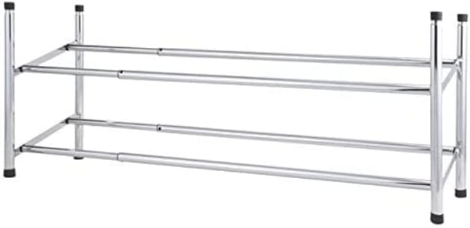 Axentia Chromed Metal 2 Tier Shoe Rack - Stackable Telescopic Shoe Rack for Organising 6 to 12 Pairs, Extendable from 62-115 cm