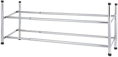 Axentia Chromed Metal 2 Tier Shoe Rack - Stackable Telescopic Shoe Rack for Organising 6 to 12 Pairs, Extendable from 62-115 cm