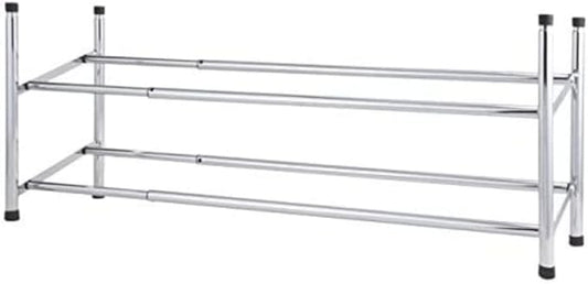Axentia Chromed Metal 2 Tier Shoe Rack - Stackable Telescopic Shoe Rack for Organising 6 to 12 Pairs, Extendable from 62-115 cm