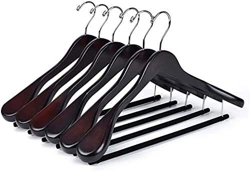 Luxury Wide Shoulder Wooden Hangers 30 Pack, with Velvet Bar, Smooth Mahogany Finish Wood Suit Hanger Coat Hanger for Closet, Holds Upto 20lbs, 360° Swivel Hook, for Jacket, Dress Heavy Clothes Hanger