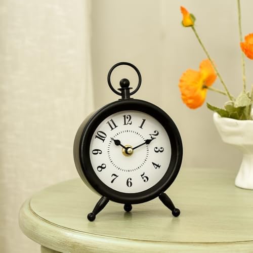 EMAX HOME Small Black Desk and Shelf Clock, 4.7*7.3 Inch Retro Elegant Tabletop Clock with Glass Cover, Silent Non-Ticking Battery Operated Decorative Clock for Living Room, Office, Bedroom, Gift Idea - Image 6