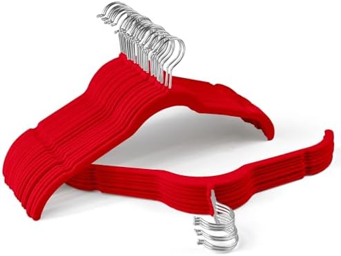 Sishynio Velvet Hangers 30 Pack, Non-Slip Slim Felt Clothes Hangers Red by Sishynio