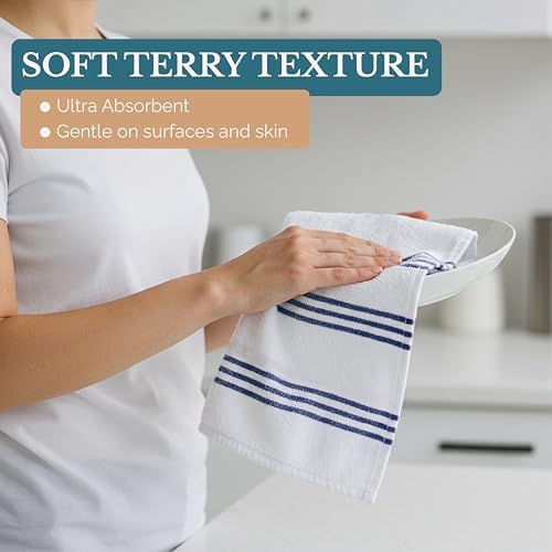 Casa Platino Kitchen Towel Set 8 Pc 4 Dish Cloths (13"x13") & 4 Kitchen Towels (16"x26") - Absorbent, Quick Dry, Soft, Durable Dish Rags With Hanging Loop for Wiping Surfaces & Drying Dishes - Blue. - Image 6