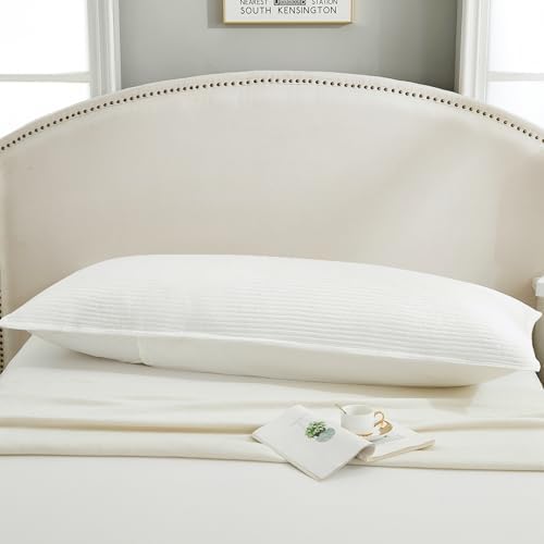 Quilted Body Pillow Cover, Striped Long Size 21"x54" Body Pillowcase 1PC Soft Breathable Long Pillow Cover for Pregnant Women Side Sleeper, Envelope Closure, Beige - Image 4