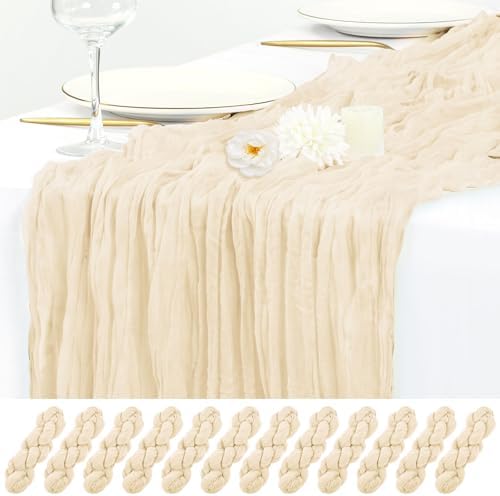 12 Pack Ivory Cheesecloth Table Runner 17x108 Inch Boho Gauze Cheese Cloth Table Runners Rustic Sheer Runner for Wedding Party Baby Shower Birthday Home Decor by Flowgrace