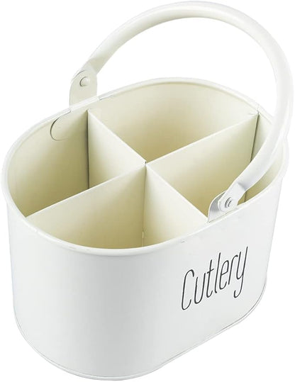 Metal Self Draining Tableware Storage Box - Spoon, Knife, Fork, Chopstick, Cutlery Holder Kitchen Organizer Stand Dining Multifunctional Stand Drawer Organisers, (White)