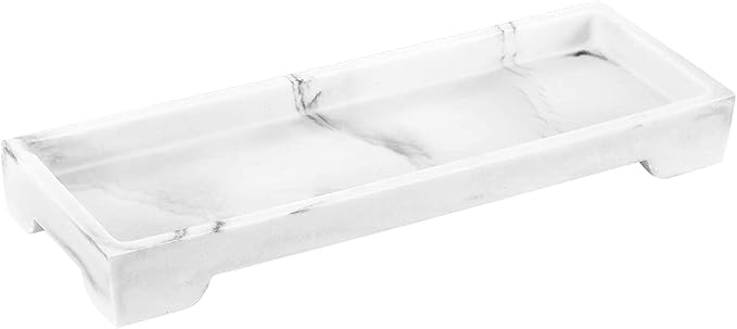 Luxspire Vanity Tray, Bathroom Toilet Tank Storage Tray, Resin Kitchen Sink Trays, Vanity Countertop Organizer for Candles Soap Towel Perfume Holder Decor Jewlery Dish, Marble Style -S- Gravel White