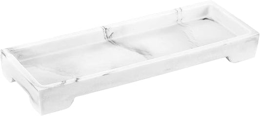 Luxspire Vanity Tray, Bathroom Toilet Tank Storage Tray, Resin Kitchen Sink Trays, Vanity Countertop Organizer for Candles Soap Towel Perfume Holder Decor Jewlery Dish, Marble Style -S- Gravel White