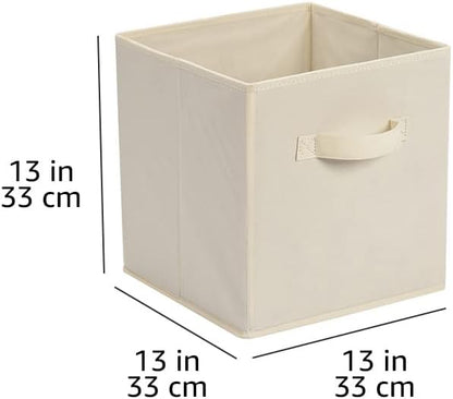 Amazon Basics Collapsible Fabric Storage Cube Bins Organizer with Handles for Organization and Organizing Solution, 13"x13"x13", Beige, 6-Pack