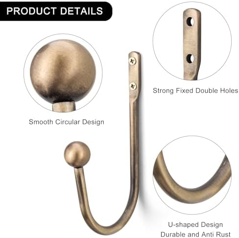 Curtain Holdback, Premium Metal Decorative Curtain Holdbacks with Zinc Alloy Cap Finials,Rust-Proof, Set of 2 Window Curtain Holdbacks (Brass) - Image 5