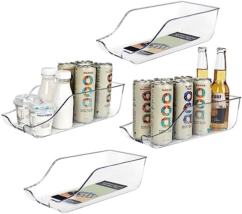 Refrigerator Organizer Bins Set of 4, Pantry Storage, Can Dispenser for Kitchen Cabinet or Counter-top, Fridge Beverage Holder, Clear