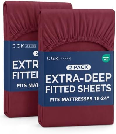 CGK Linens 2 Pack Extra Deep Twin XL Fitted Sheets - Burgundy by CGKUnlimited