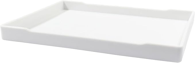 Jiozermi 8.54" Countertop and Bathroom Vanity Tray, Plastic Vanity Sink Tray Rectangle Soap Tray Kitchen Sink Plate Bathroom Plate for Lotion Bottles Perfume Jewelry Candle Key Ring(White)