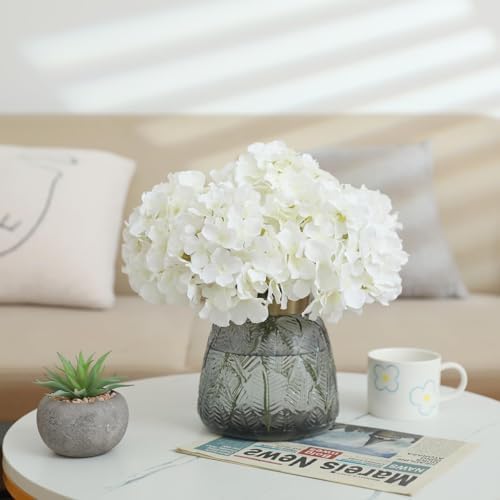 Fake White Hydrangea Artificial Flowers - Faux Silk Hydrangeas Flowers Heads with Stems Real Touch for Home Wedding Party Table Decor (White,Pack of 10) - Image 2