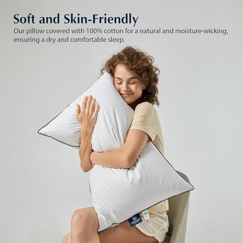 Pacific Coast Bed Pillow, Luxury Hotel Goose Feather and Down Pillow for Sleeping with 100% Cotton Shell, Medium-Firm, Standard Size - Image 3