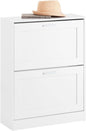 SoBuy Shoe Storage Cabinet Entryway, Slim Shoe Rack Freestanding, Narrow Shoe Organizer 2 Flip-Drawers Shoe Cupboard for Mudroom Front Door Entrance Hallway Bedroom, White, FSR137-W