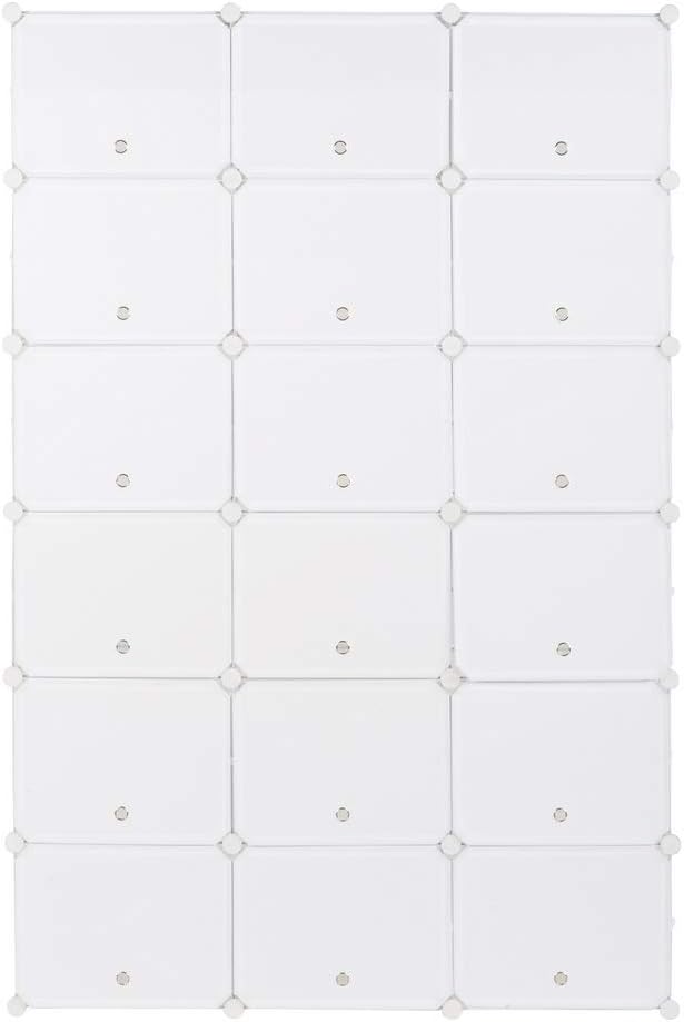 Shoe Rack Organizer, 18 Cube 12 Tier Covered Shoe Storage Cabinet 72 Pairs Freestanding DIY Shoe Shelves Plastic Shoes Rack for Closet Entryway Hallway Bedroom (White)