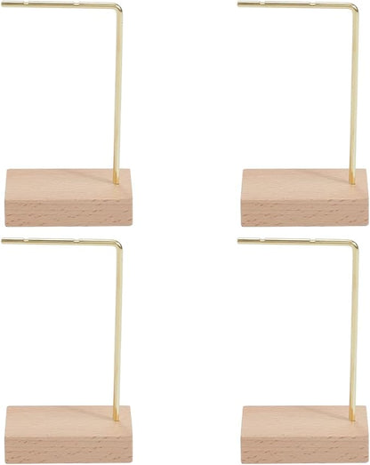 SUNNYCLUE 4pcs L Bar Earring Stand Brass Jewelry Stand Gold Brass Metal Ear Stud Earring Holders Hanger Display Organizer Shelf with Wood Base for Jewelry Bedroom Entryway Display Home Decorations