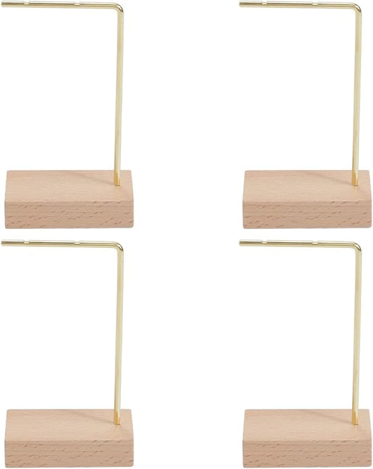 SUNNYCLUE 4pcs L Bar Earring Stand Brass Jewelry Stand Gold Brass Metal Ear Stud Earring Holders Hanger Display Organizer Shelf with Wood Base for Jewelry Bedroom Entryway Display Home Decorations