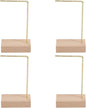 SUNNYCLUE 4pcs L Bar Earring Stand Brass Jewelry Stand Gold Brass Metal Ear Stud Earring Holders Hanger Display Organizer Shelf with Wood Base for Jewelry Bedroom Entryway Display Home Decorations