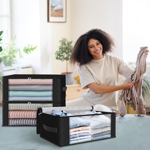 HomeHacks 4-Pack Clothes Organizer Storage Bags, 35L Storage Bins, Black - Image 6