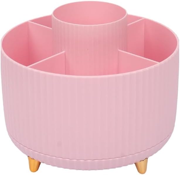 INgke Pink 360°Rotating Makeup Brush Holder Organizer,5 Slots Beauty Container for Vanity Bathroom,Pen Pencil Cup Holder Cosmetic Brushes Storage Holder Desk Organizer Cosmetic Display Cases