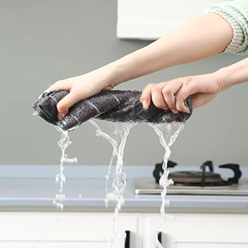 Puomue Microfiber Kitchen Towels and Dishcloths Set, 26 X 18 Inch and 12 X 12 Inch, Set of 12 Bulk Lint Free Dish Towels for Drying Dishes, Grey - Image 4