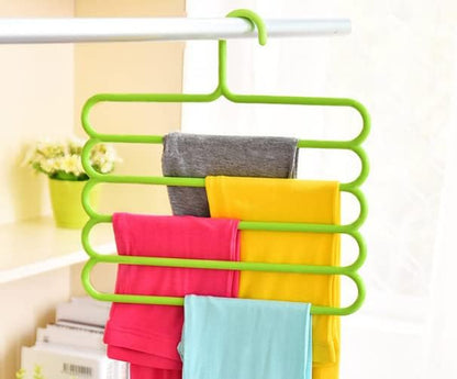 HappyDaily Slip Free 5 Layers Closet Pants Organizer, Multifunctional Space Saving Cloth Hanger for Clothes Trousers Scarfs Ties (3 Pack, Pink/Green/Blue)
