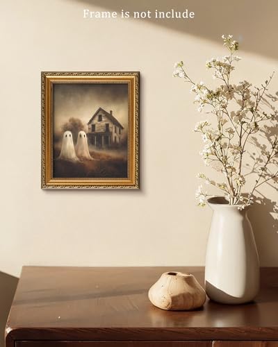 Vodefoad Retro Cute Ghost Decor Halloween Painting Spooky Silhouette Ghosts Haunted House Art Victorian Ghost Posters Pictures for Living Room, Bedroom, Bathroom, halloween Room decor - 8x10 Inch Unframed - Image 5