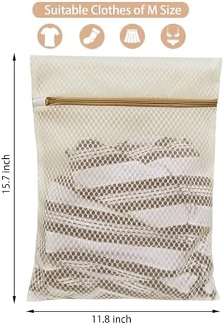 6 Pcs Durable Honeycomb Mesh Laundry Bags for Delicates (6 M Beige) - Image 2