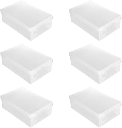 Gadpiparty 6pcs White Plastic Shoe Storage Boxes with Flip-top Lids 33x20x12cm Large Dustproof Shoe Organizers for Home Closet Storage