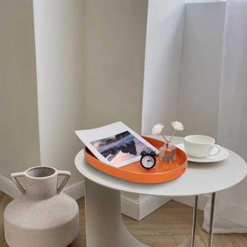 MAONAME Orange Decorative Tray, Oval Plastic Serving Tray with Handles - Image 3